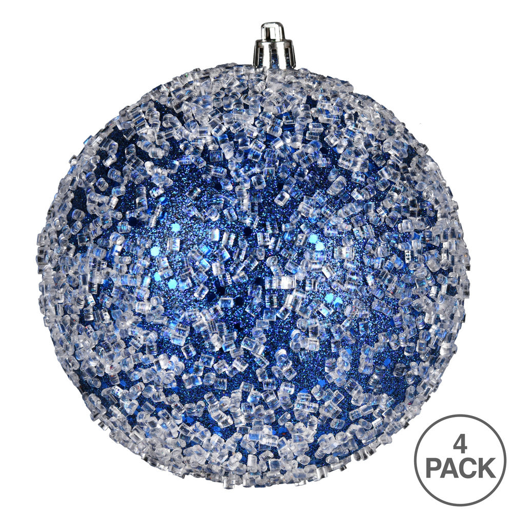 Vickerman 6" Midnight Blue Glitter Hail Ball Ornament 4 per Bag
