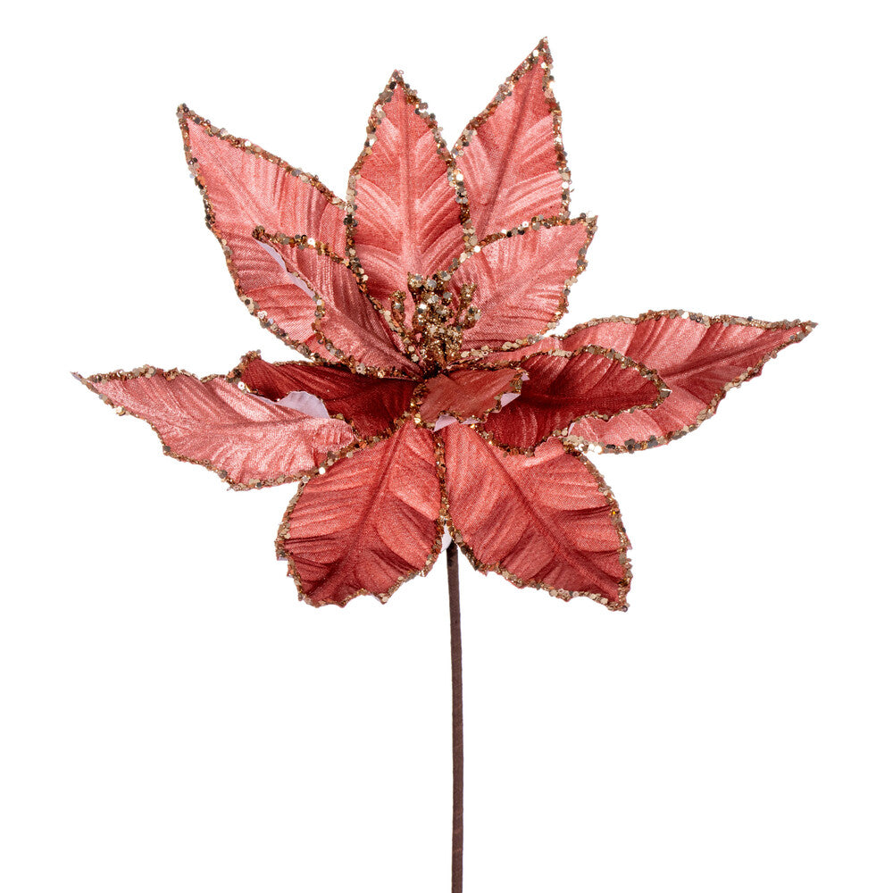 Vickerman 24" Rose Gold Velvet Sequin Trim Poinsettia 3 per bag.