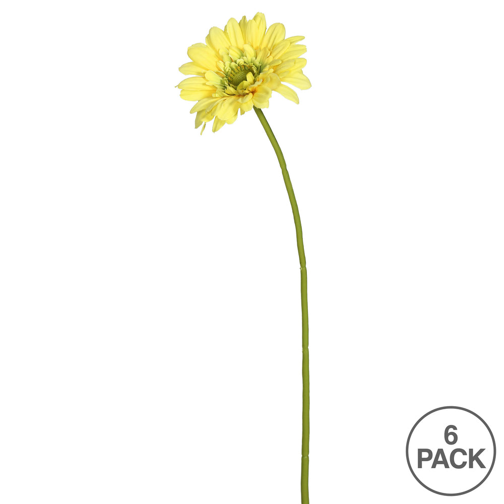 Vickerman 21" Artificial Yellow Gerbera Daisy Stem 6 per Bag