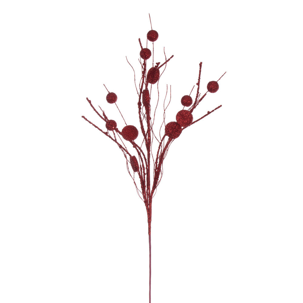 Vickerman 33" Red Ball and Coin Glitter Twig Spray 6 per bag.