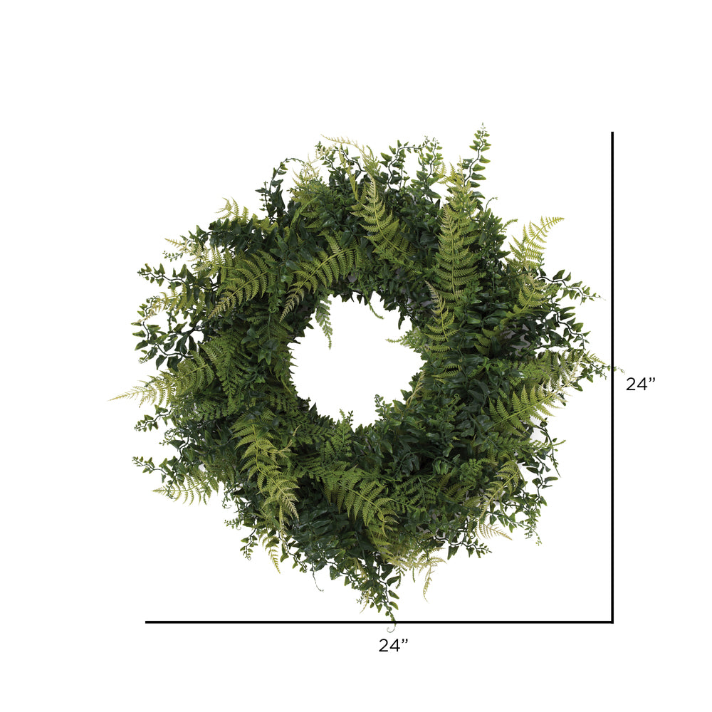 Vickerman 24" Artificial Green Buckler Fern and Grass Wreath.