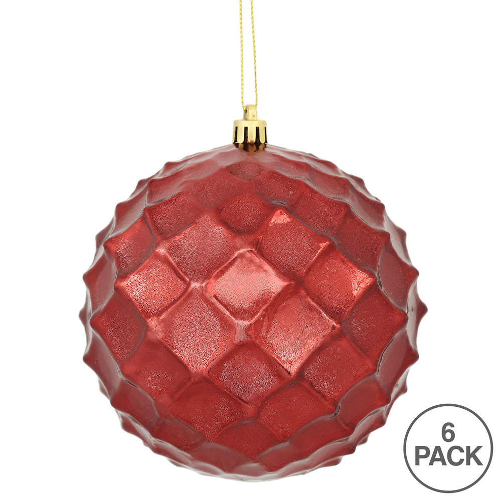 Vickerman 4" Burgundy Shiny Diamond Bauble Christmas Ornament 6 per Bag