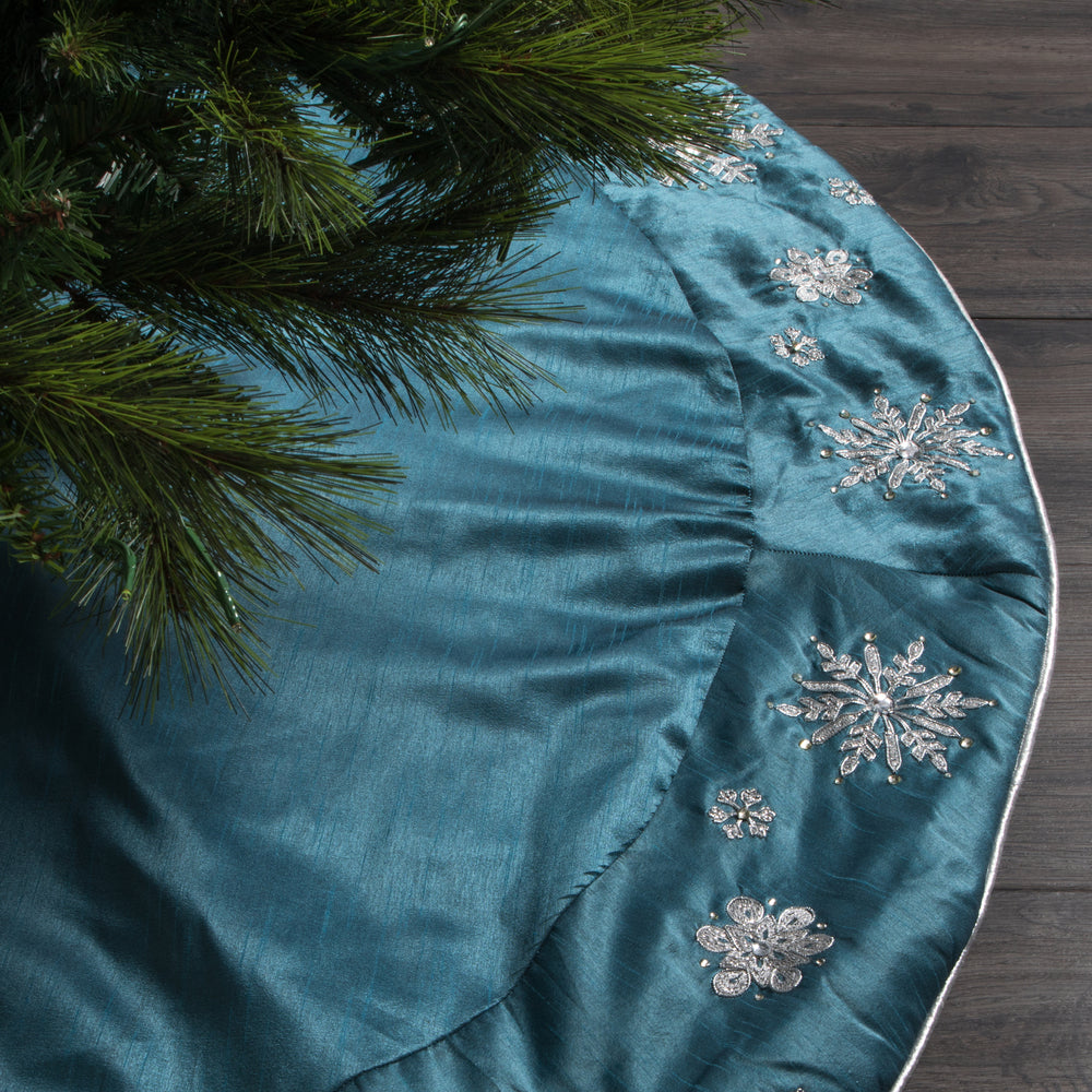 Vickerman 52" Teal Snowflake Christmas Tree Skirt