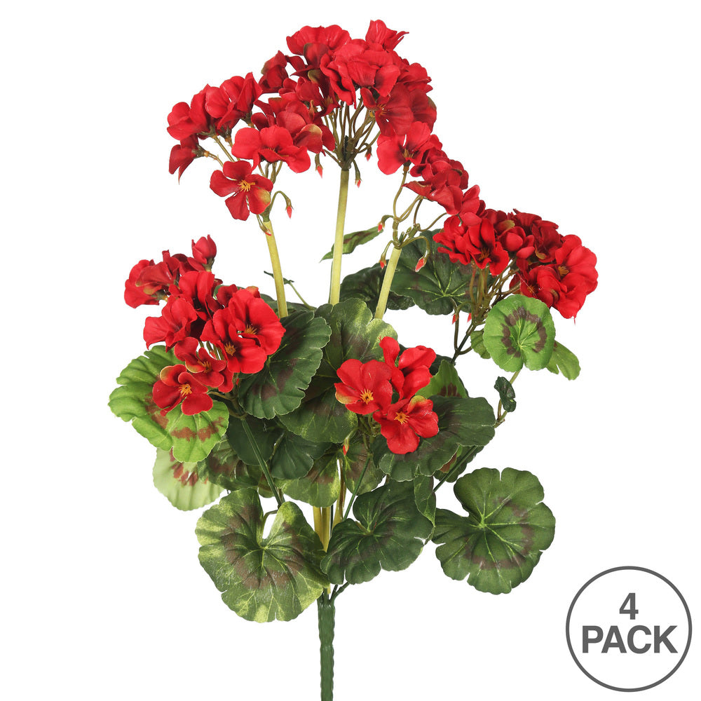 Vickerman 20" Artificial Red Geranium Bush 4 per Pack.