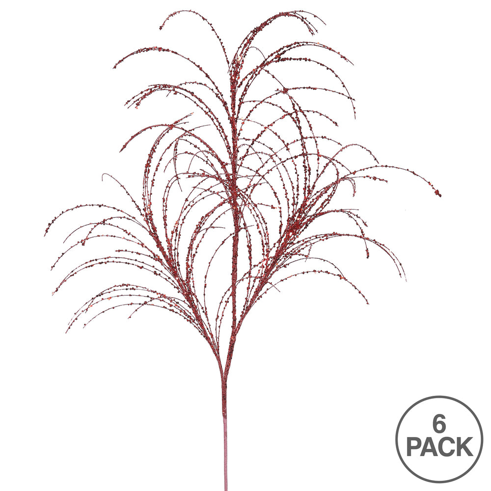 Vickerman 34" Red Glitter Grass Artificial Christmas Spray. Includes 6 sprays per pack.