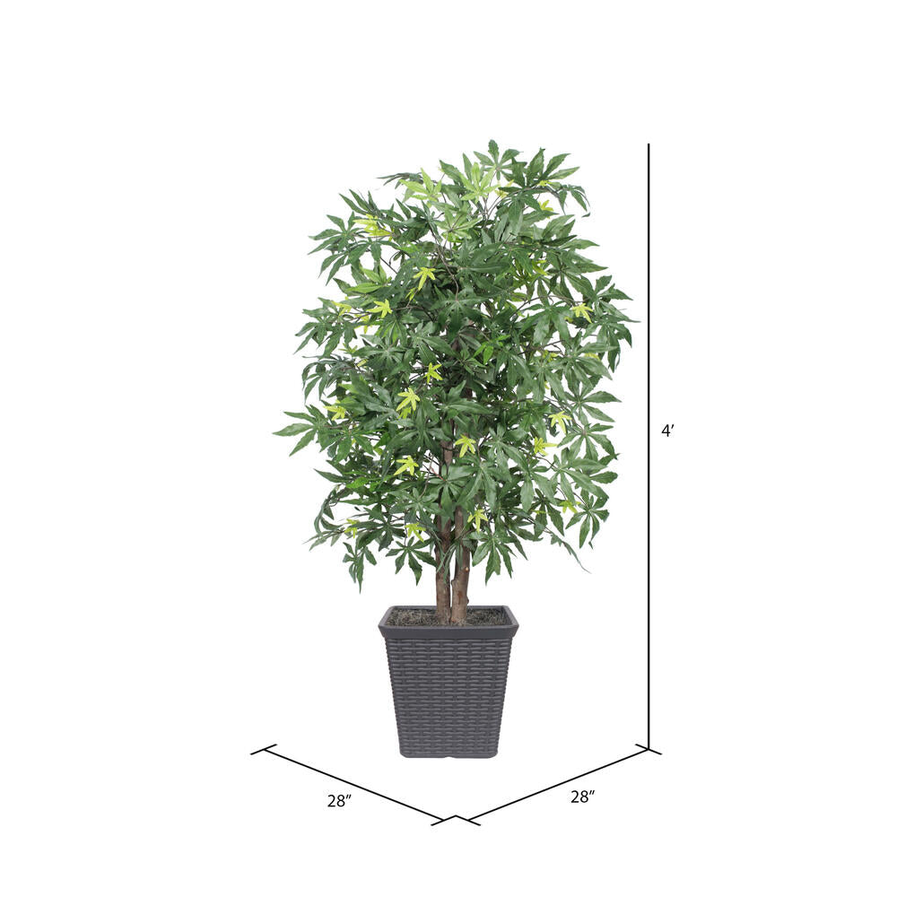 Vickerman 4' Artificial Japanese Maple Bush Gray Square Plastic Container