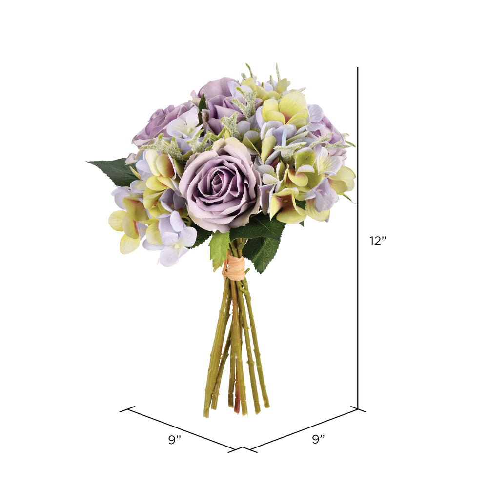 Vickerman 12" Artificial Violet Hydrangea and Rose Bouquet