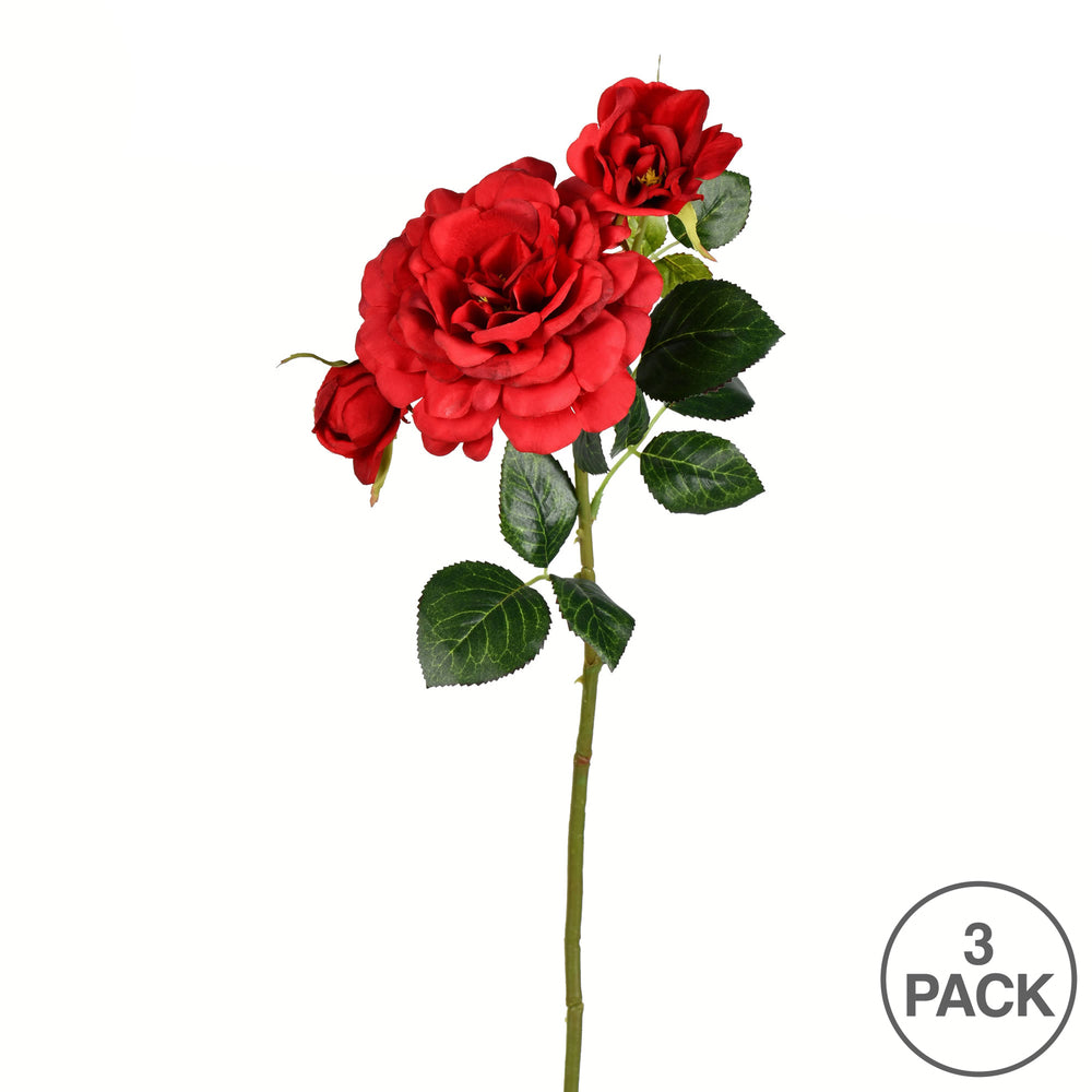 Vickerman 27" Artificial Burgundy Rose Stem Set of 3