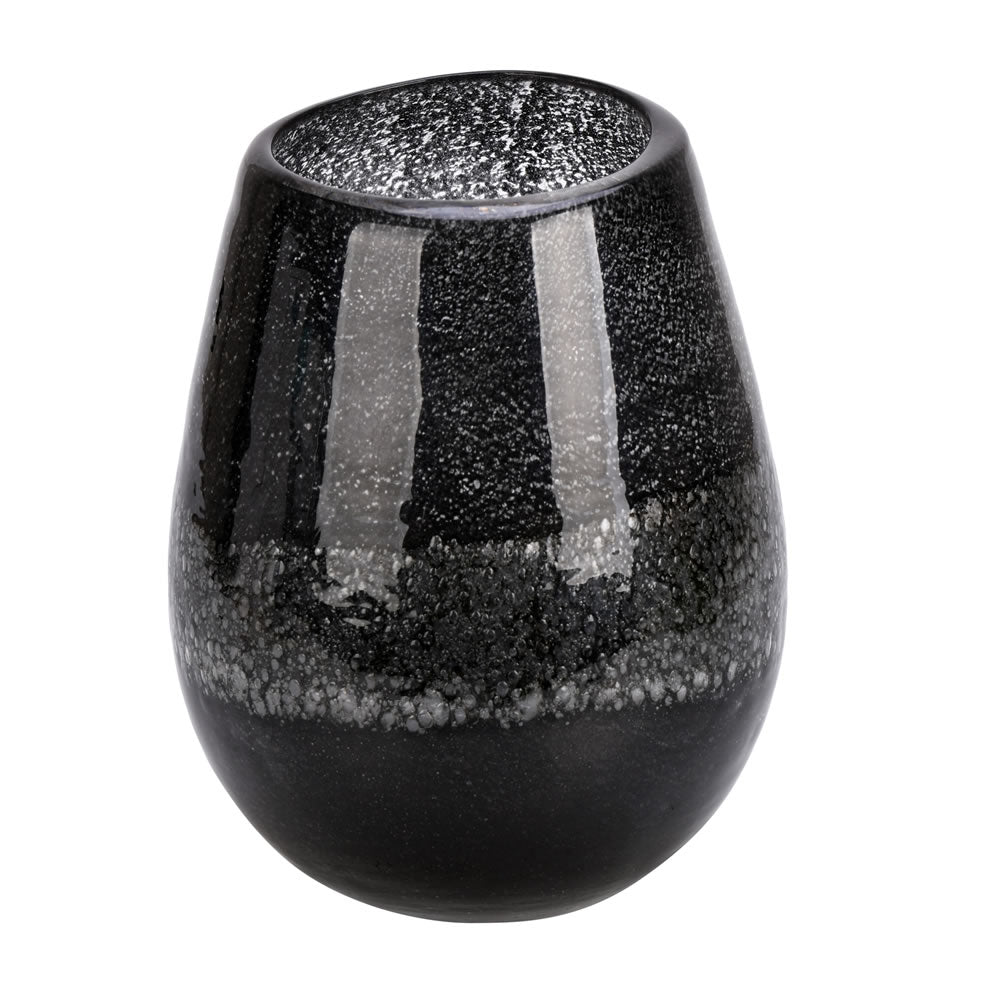 Vickerman 8" Blackberry Round Glass Vase. The dark finish of this vase exudes texture but is smooth to the touch. Pair this vase with your favorite faux floral for the perfect finishing touch. Each vase is slightly unique because each piece is hand blown.