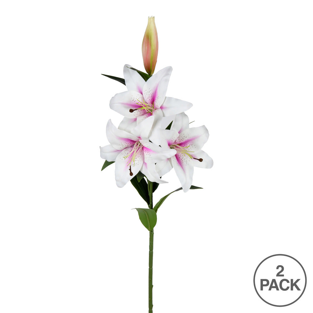 Vickerman 36'' Artificial White and Pink Real Touch Lily Spray. Includes 2 sprays per pack.