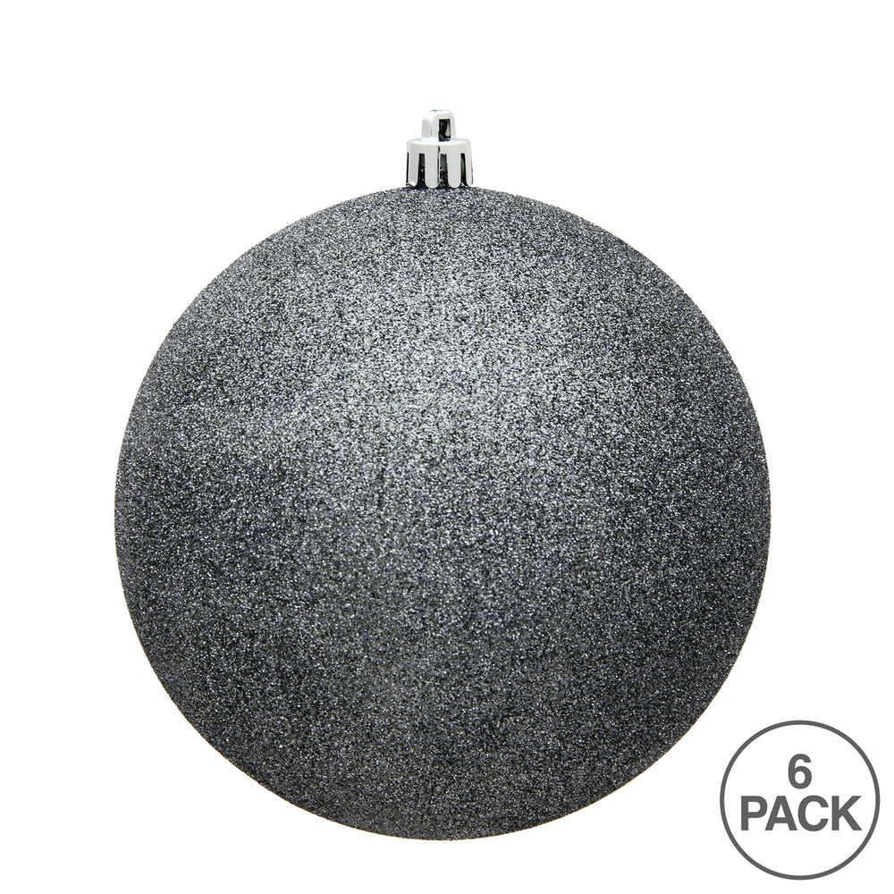 Vickerman 4" Pewter Glitter Ball Ornament 6 per Bag