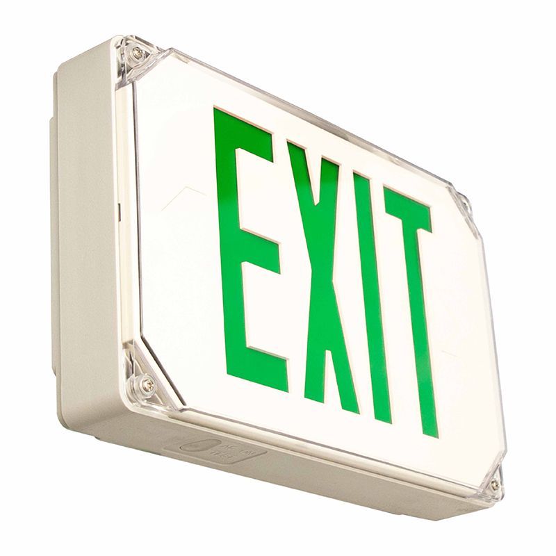 Westgate Wet Location LED Exit Sign, Universal Single/Double Face, Green, Gray Housing, 120/277V, LED Exit & Emergency Lighting