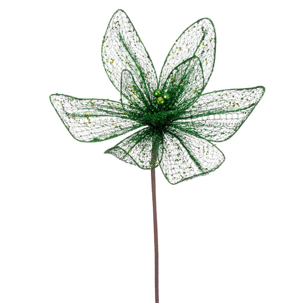Vickerman 24" Emerald Mesh Glitter Sequin Poinsettia 2 per bag.