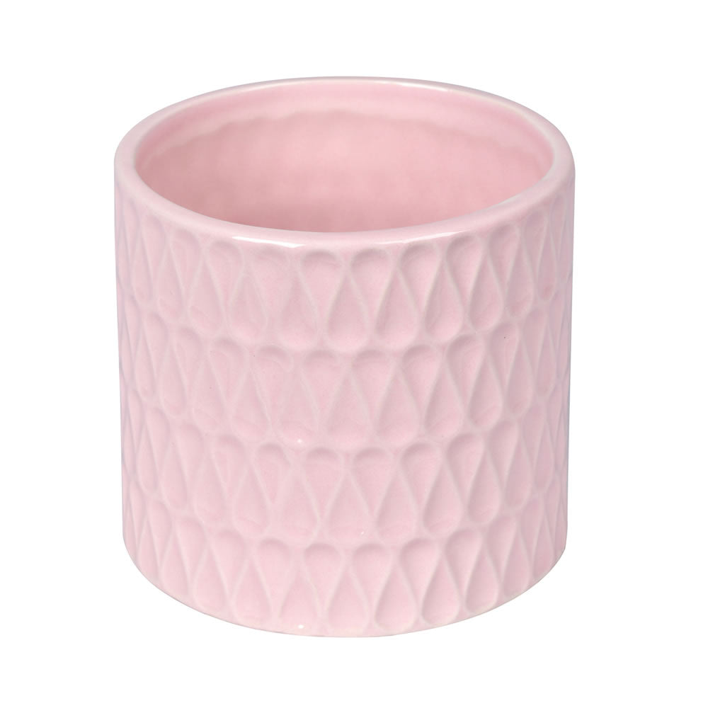 Vickerman 4.25" Light Pink Ceramic Pot. This simple pot ties in with any modern decor. Let this pot stand on its own or pair with a faux floral for a finished look. It measures 4.25" H x 4.5" W. 100% CERAMIC