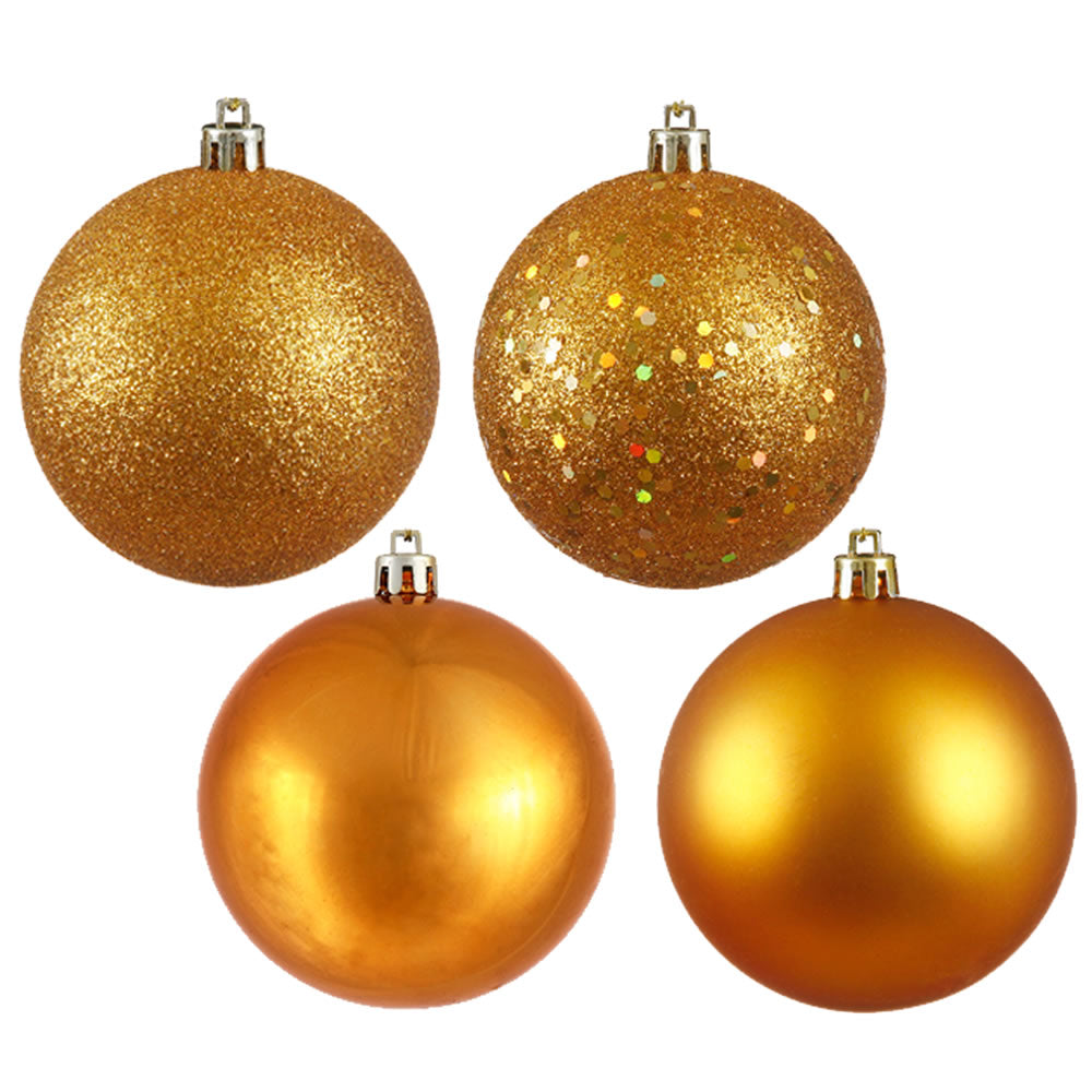 Vickerman 8" Antique Gold 4-Finish Ball Ornament Assortment 4 per Bag