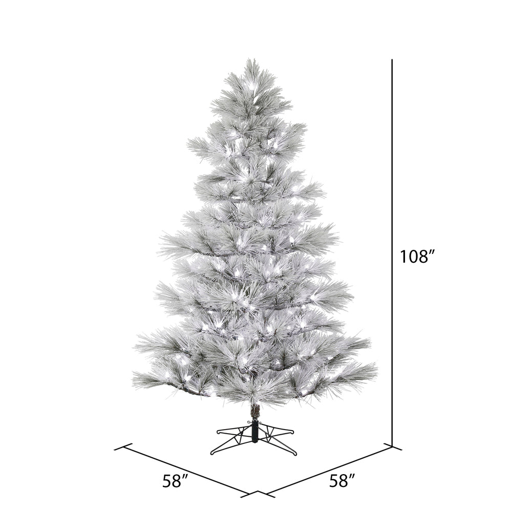 Vickerman 9' x 58" Flocked Alder Long Needle Pine Artificial Christmas Tree Frosted White C7 LED Lights