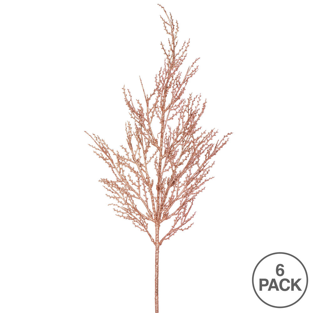 Vickerman 28" Rose Gold Onoclea Glitter Wild Huck Artificial Christmas Spray. Includes 6 sprays per pack.