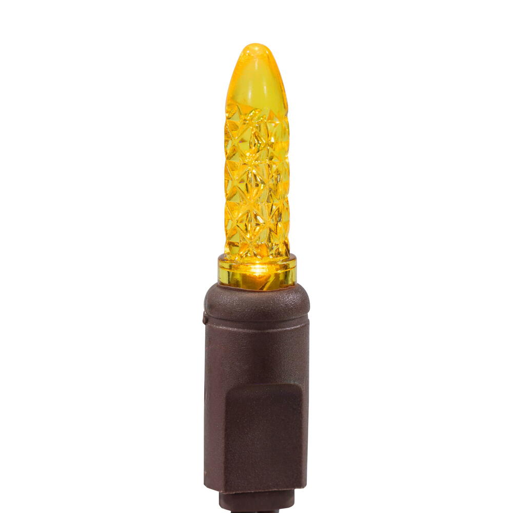 Vickerman 70 Yellow M5 Faceted LED Light on Brown Wire, 4" Spacing x 24' Long Christmas Light Strand