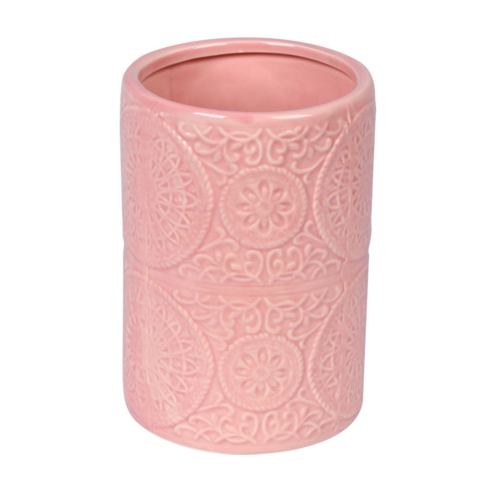 Vickerman 6.75" Sand Pink Ceramic Pot. This simple pot ties in with any modern decor. Let this pot stand on its own or pair with a faux floral for a finished look. It measures 6.75" H x 4.5" W. 100% CERAMIC