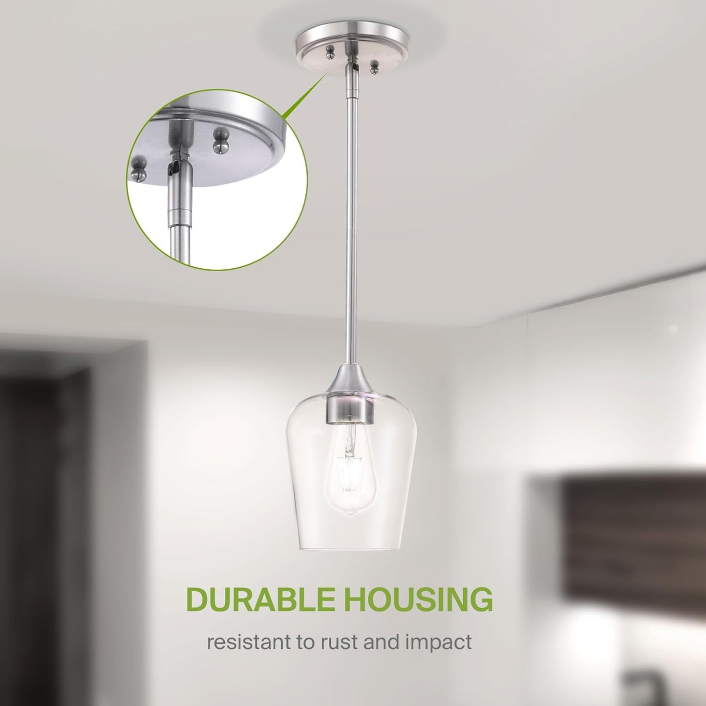 ASD Lighting Mini-Pendant with rod 1xE26 60W 120V Clear Glass, Nickel ETL