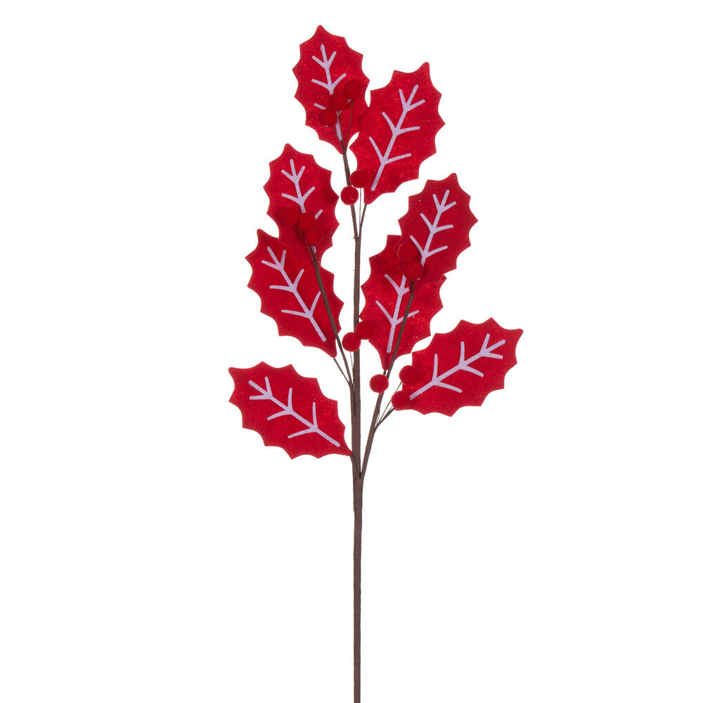 Vickerman 27.5" Red and White Felt Holly and Berry Spray 4 per bag.