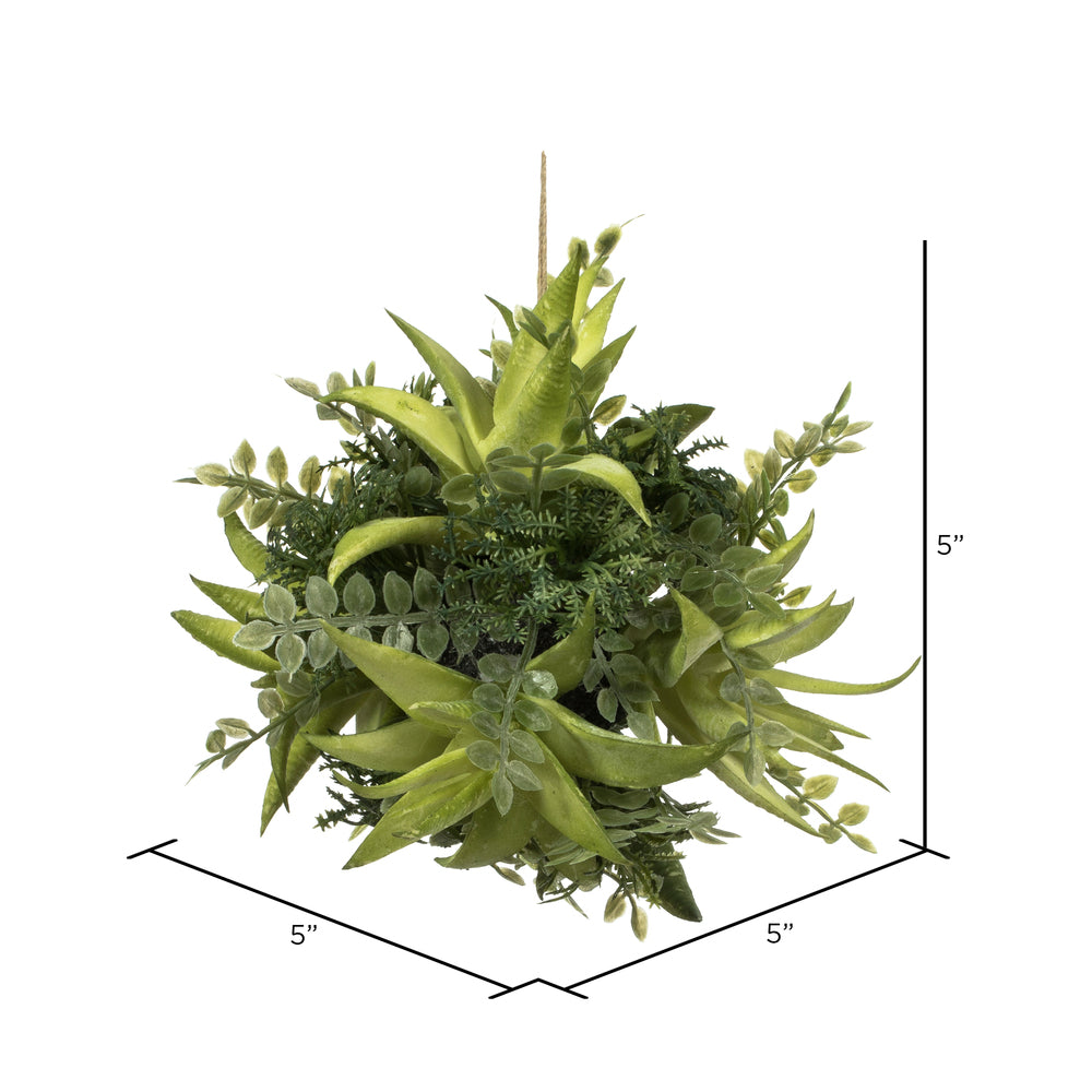 Vickerman 5" Artificial Mixed Variety Green Succulent Ball.