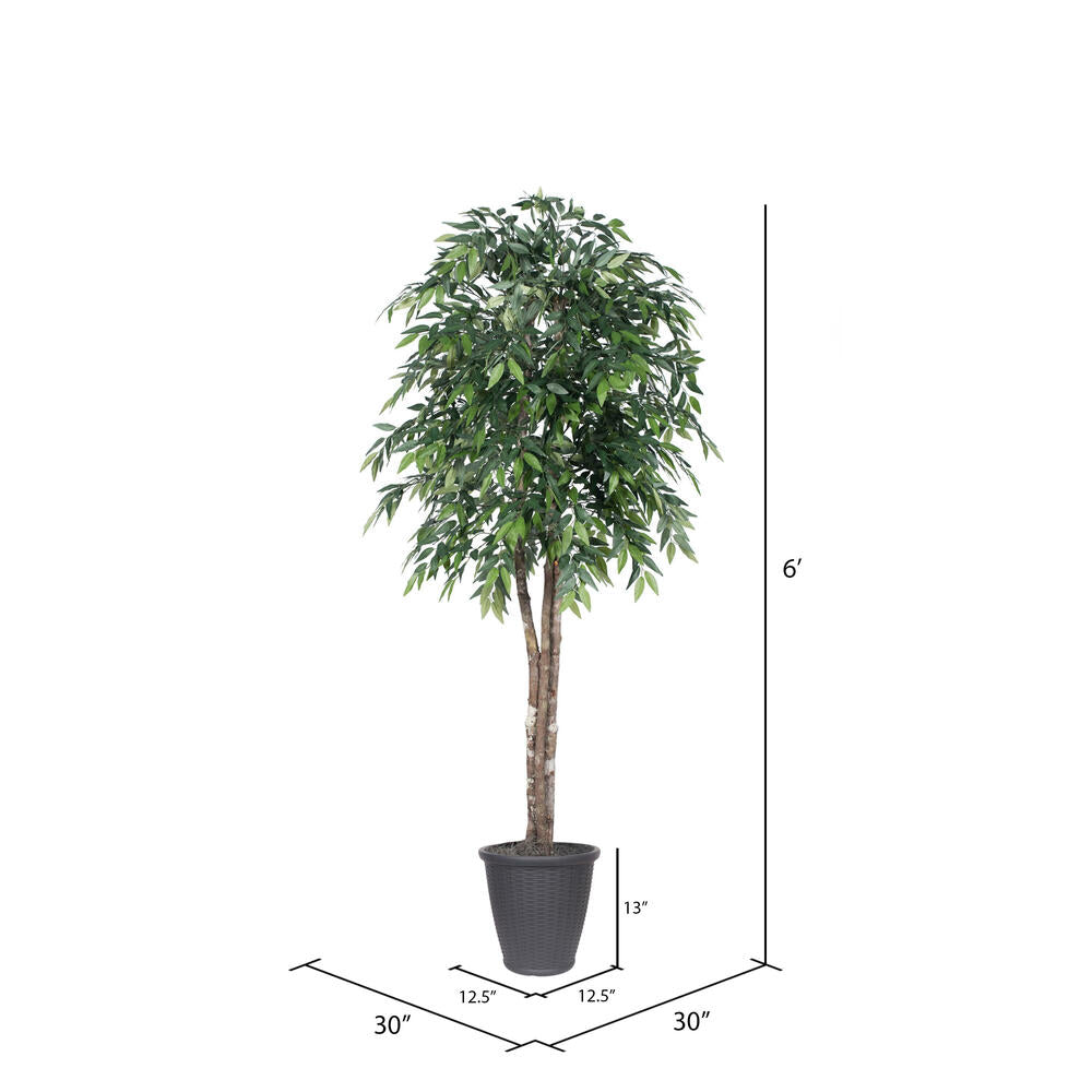Vickerman 6' Artificial Green Smilax Deluxe Tree Gray Round Plastic Container.