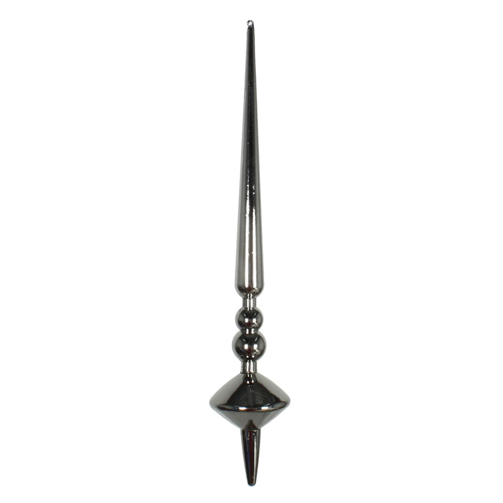 Vickerman 12" Pewter Shiny Cupola Finial. This long finial ornament adds depth and texture to any holiday decorating project. Made with shatterproof plastic. Includes 3 pieces per bag.