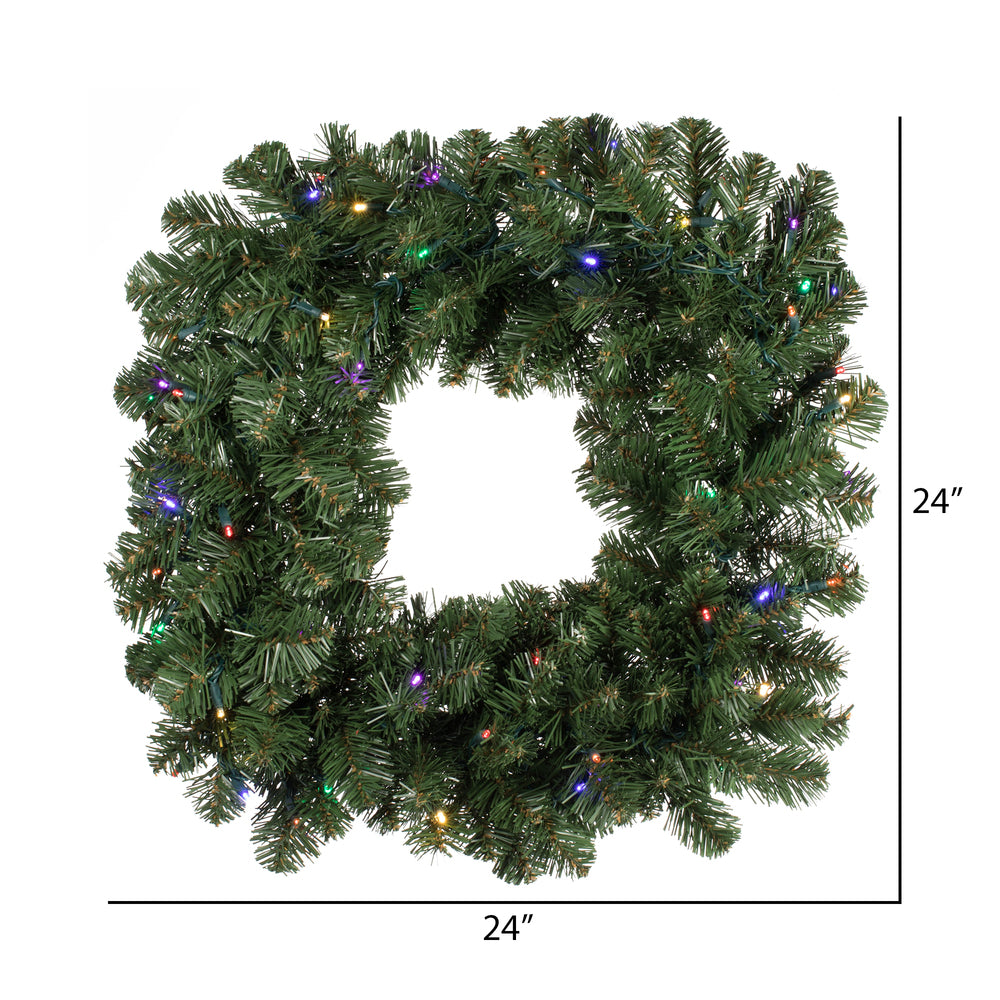 Vickerman 24" Oregon Fir Artificial Christmas Square Wreath Multi-colored Single Mold LED Wide Angle Lights