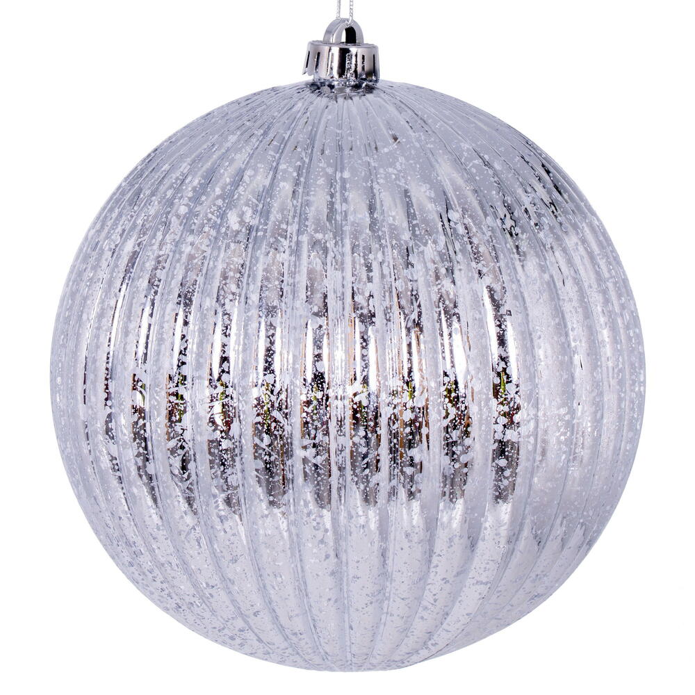 Vickerman 6" Silver Shiny Lined Mercury Ball Ornament 4 per bag.