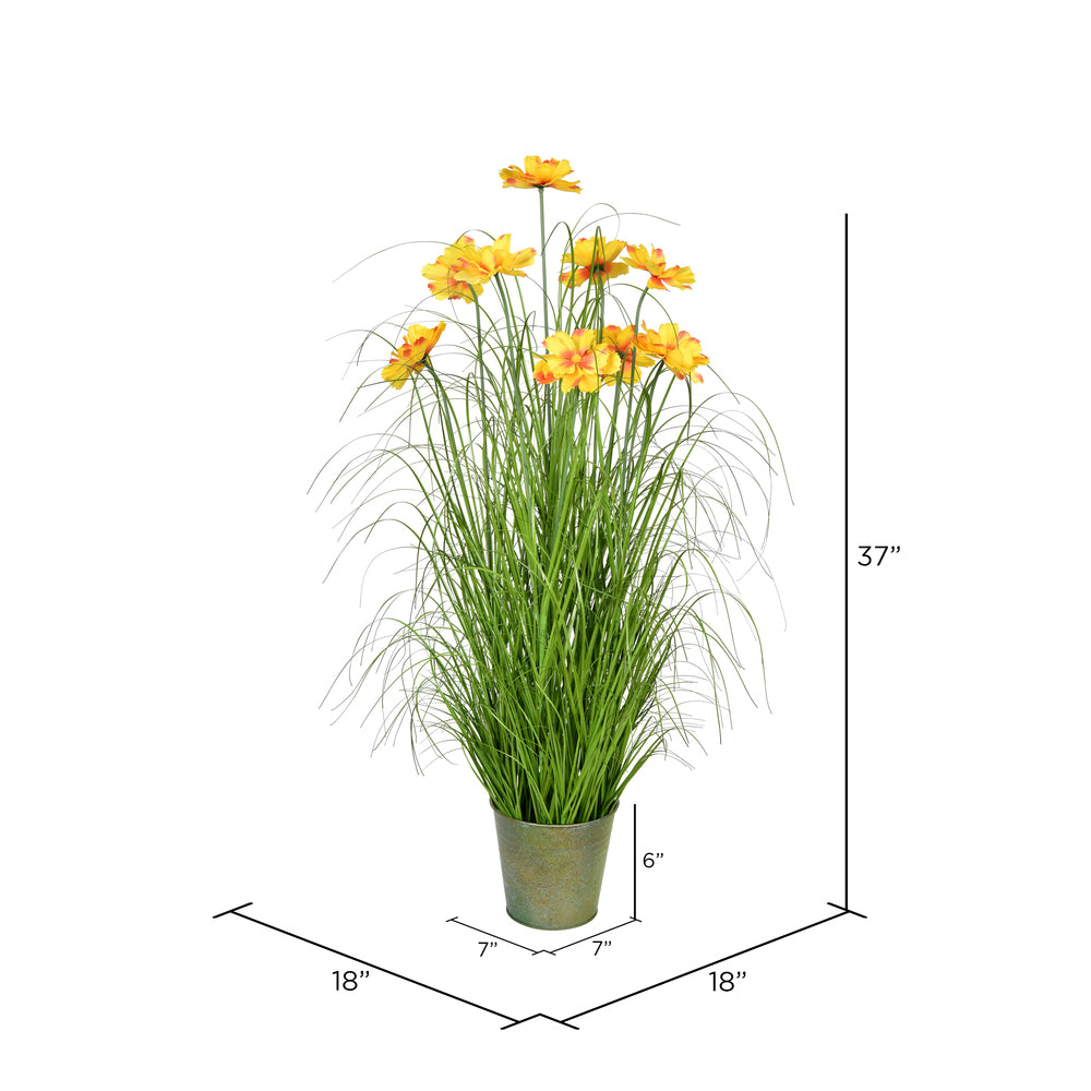 Vickerman 37" Artificial Potted Green Grass and Cherry Blossoms.