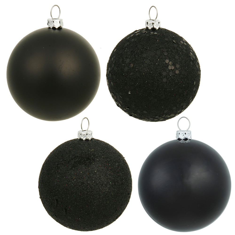 Vickerman 12" Black 4-Finish Ball Ornament 4 per Bag