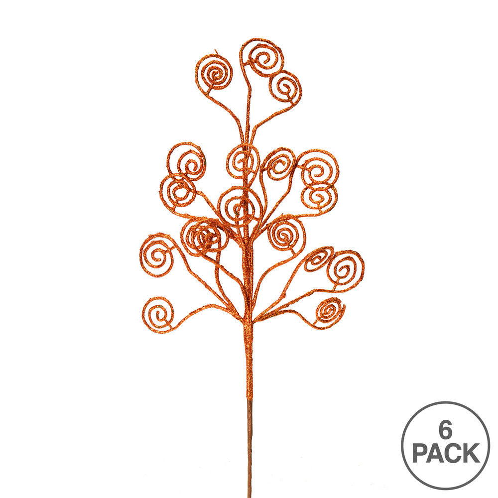 Vickerman 17" Copper Glitter Curly Artificial Christmas Spray. Includes 6 sprays per pack.