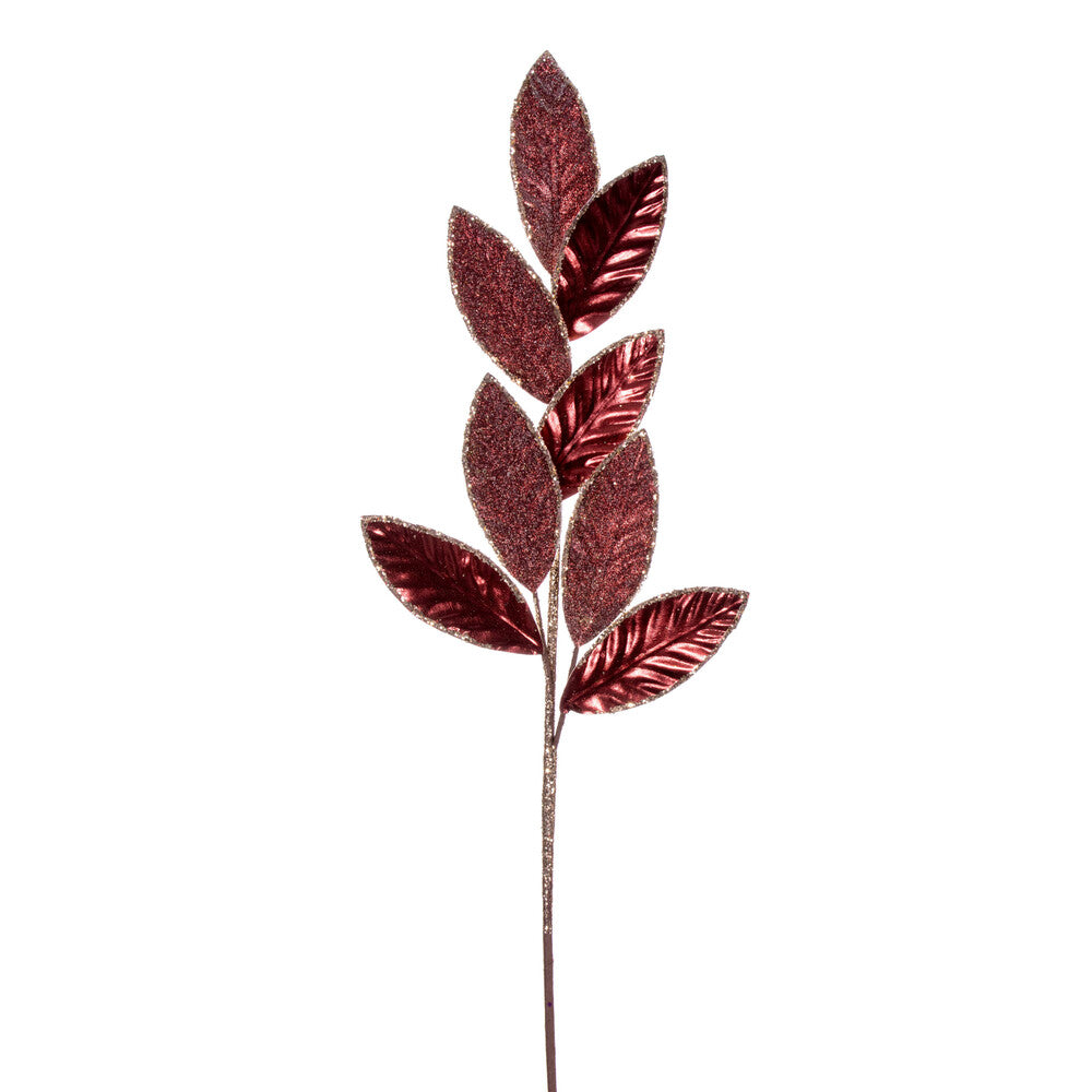 Vickerman 27.5" Burgundy Metallic Leaf Glitter Spray 3 per bag.