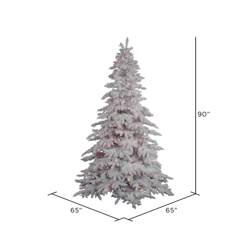 Vickerman 7.5' Flocked White Spruce Artificial Christmas Tree Multi-Colored Lights