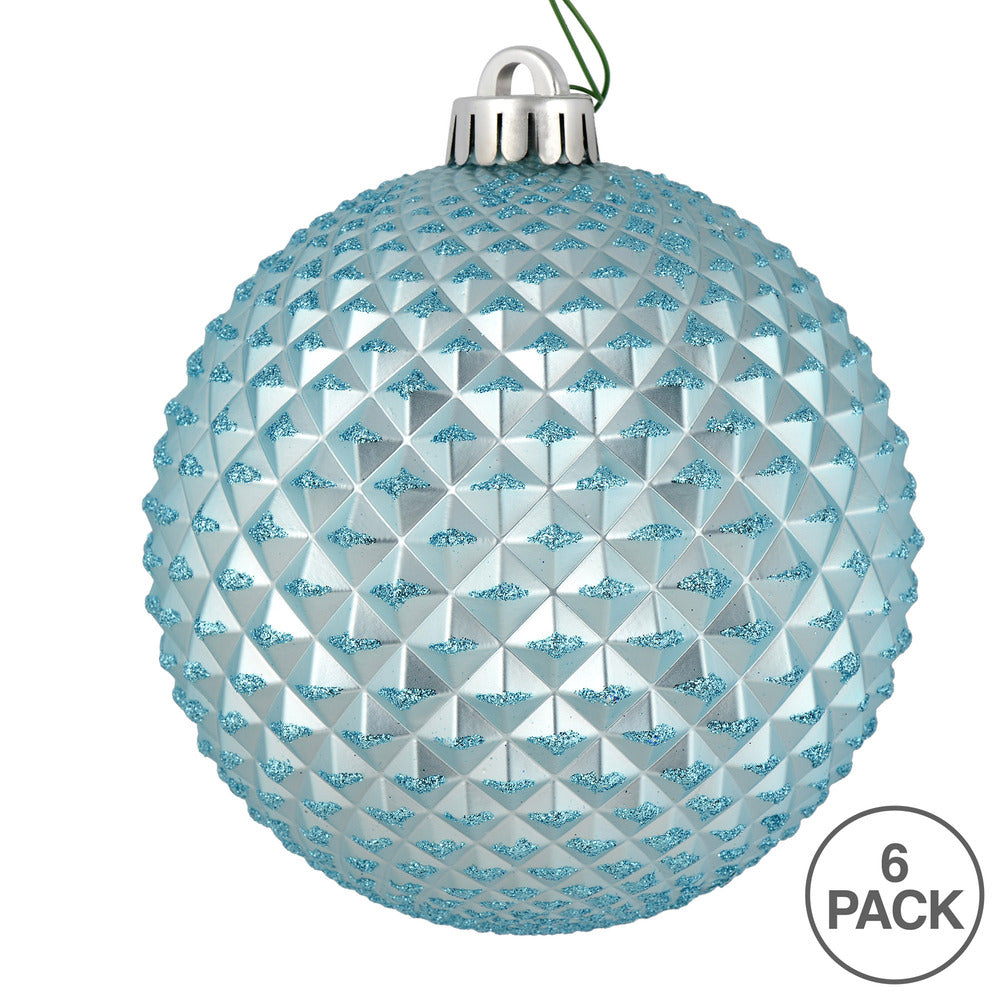 Vickerman 4" Baby Blue Durian Glitter Ball Ornament 6 per Bag