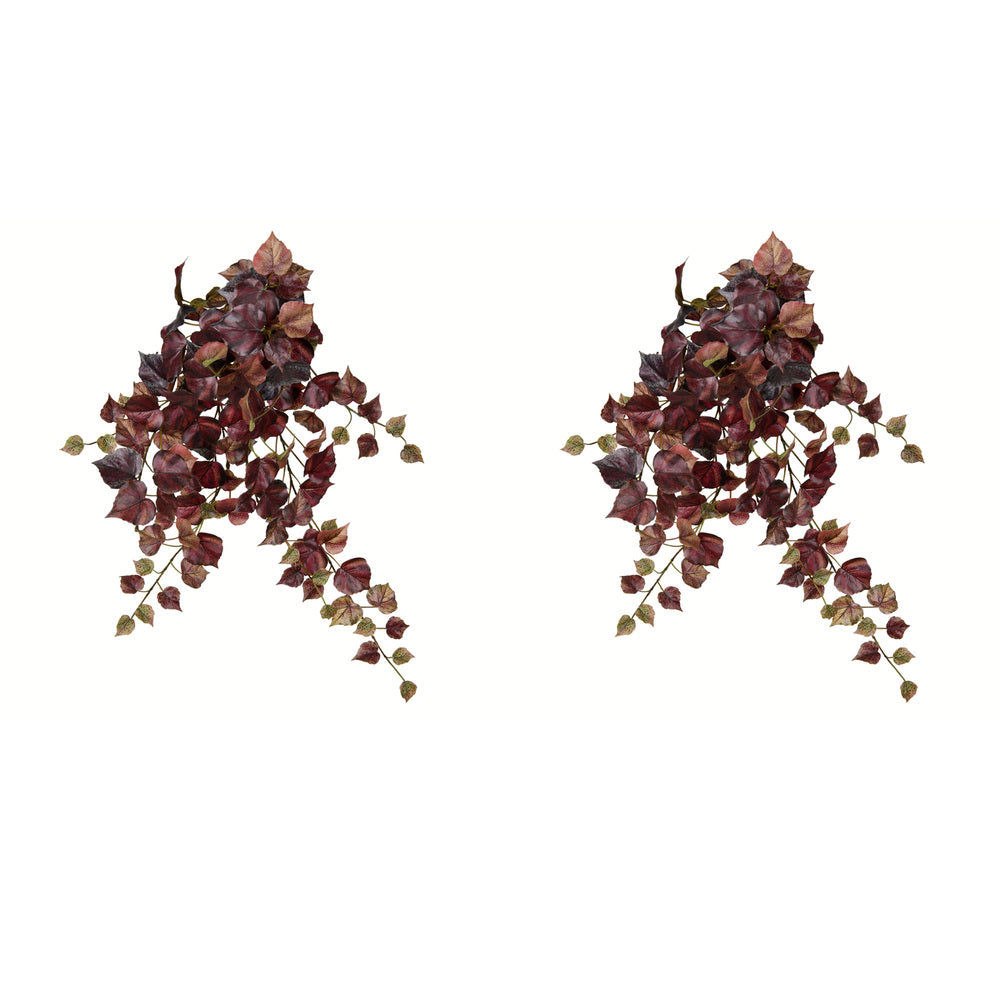 Vickerman 28" Artificial Burgundy Grape Leaf Hanging Bush Pack of 2