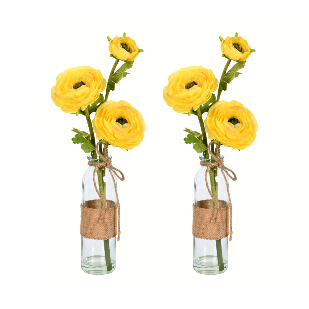 Vickerman 15" Artificial Yellow Camellia in Glass Pack of 2