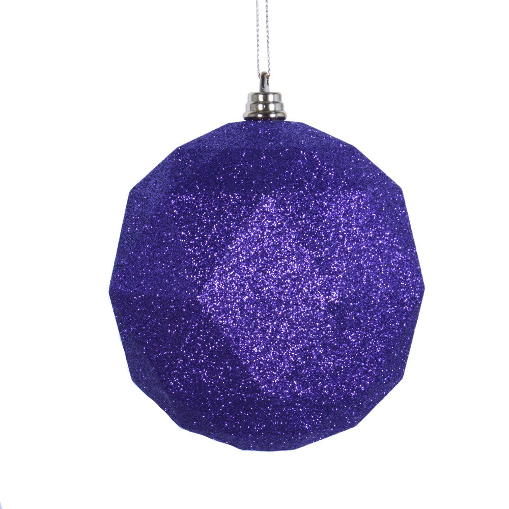 Vickerman 6" Purple Geometric Ball Ornament Featuring a Glitter Finish. Comes 4 per bag