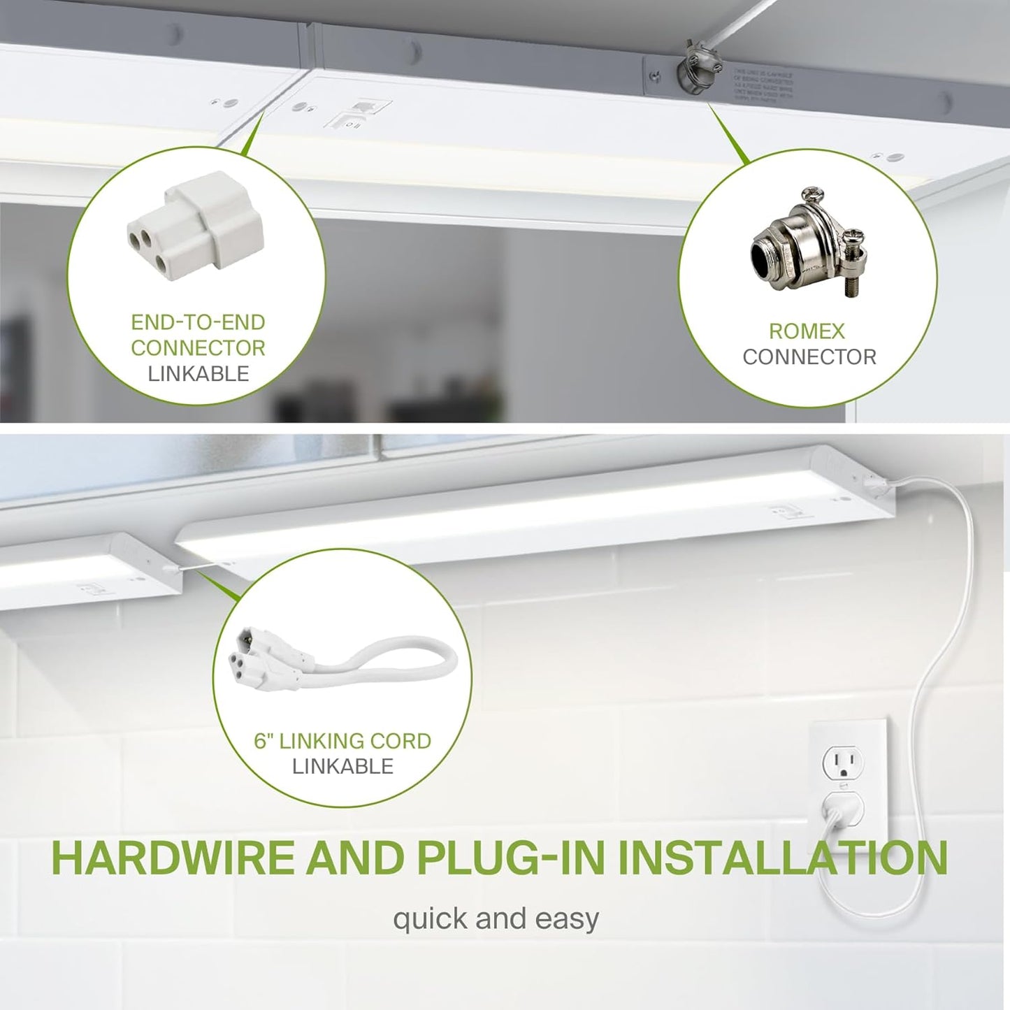 ASD Lighting LED Under Cabinet Linear 40" 20W 120V Dimmable CCT Selectable 2700/3000/4000K Hardwired or Plug-in, Linkable, Hi/Low Switch, White UL