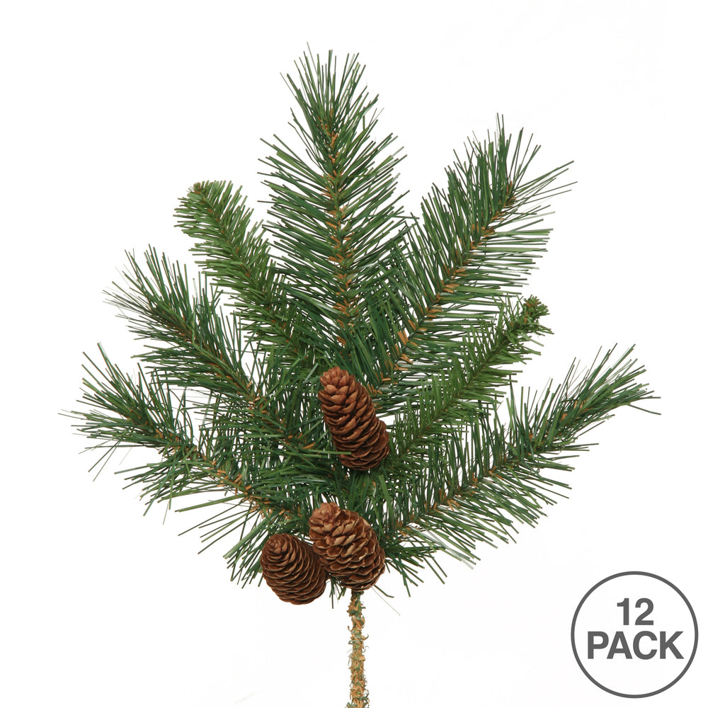 Vickerman 15" Cheyenne Pine Artificial Christmas Spray. Includes 12 sprays per pack.