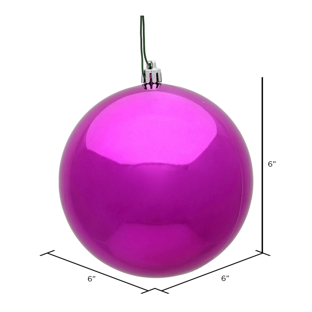 Vickerman 6" Fuchsia Shiny Ball Ornament 4 per Bag