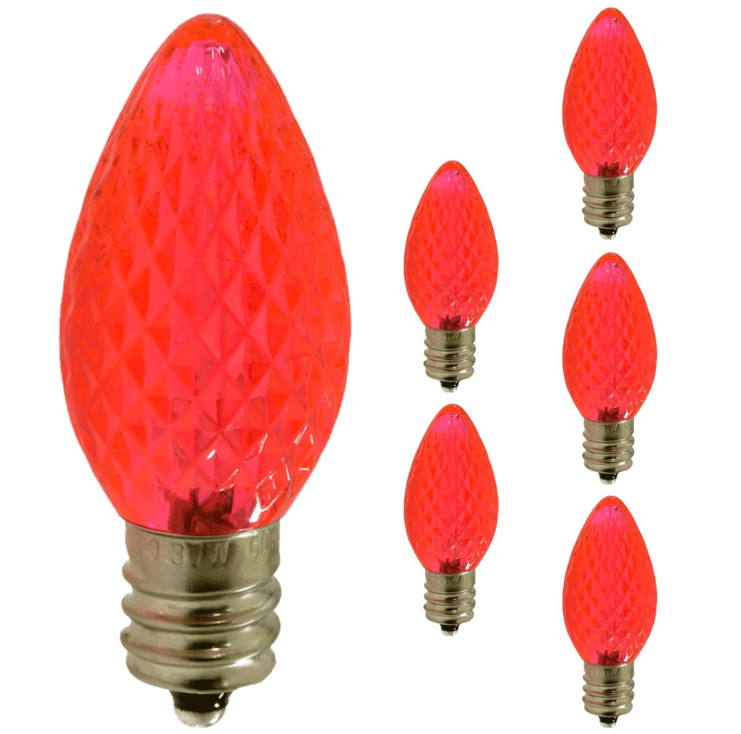 Damar- C7 LED Replacement Christmas Light Bulb Transparent Faceted Pink Color 0.96W E12 Candelabra Base 100-130V Dimmable Pack of 6- Shatterproof String Light for Patio Holiday Party Decor Xmas Tree