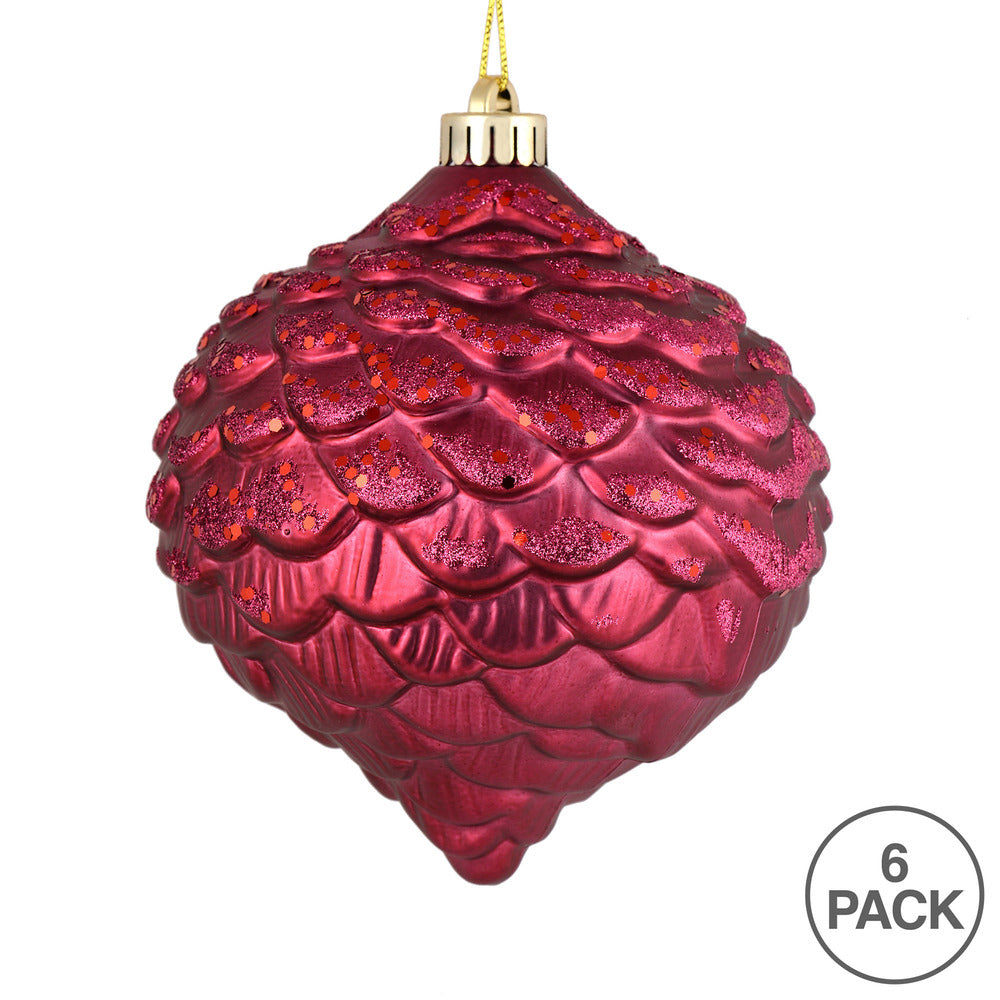 Vickerman 6" Berry Red Glitter Pinecone Christmas Ornament 6 per Bag