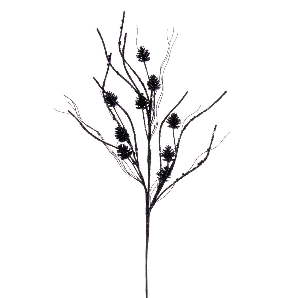 Vickerman 32" Black Mini Pinecone Twig Glitter Spray 6 per bag.