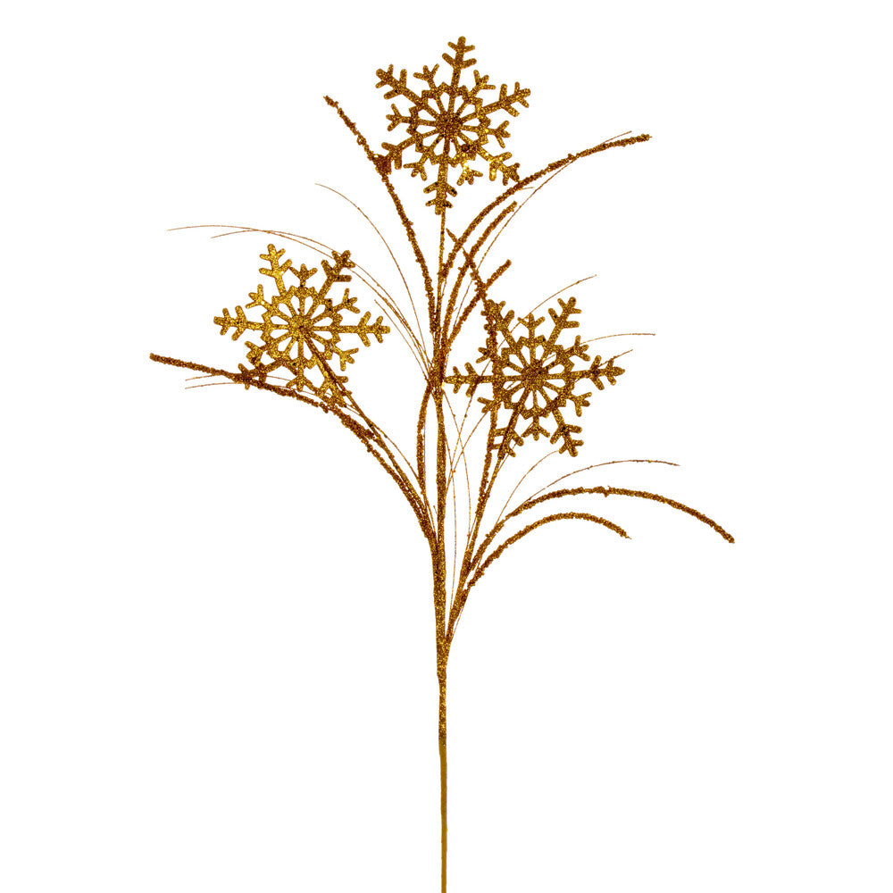 Vickerman 31" Antique Gold Snowflake Glitter Spray 6 per bag.