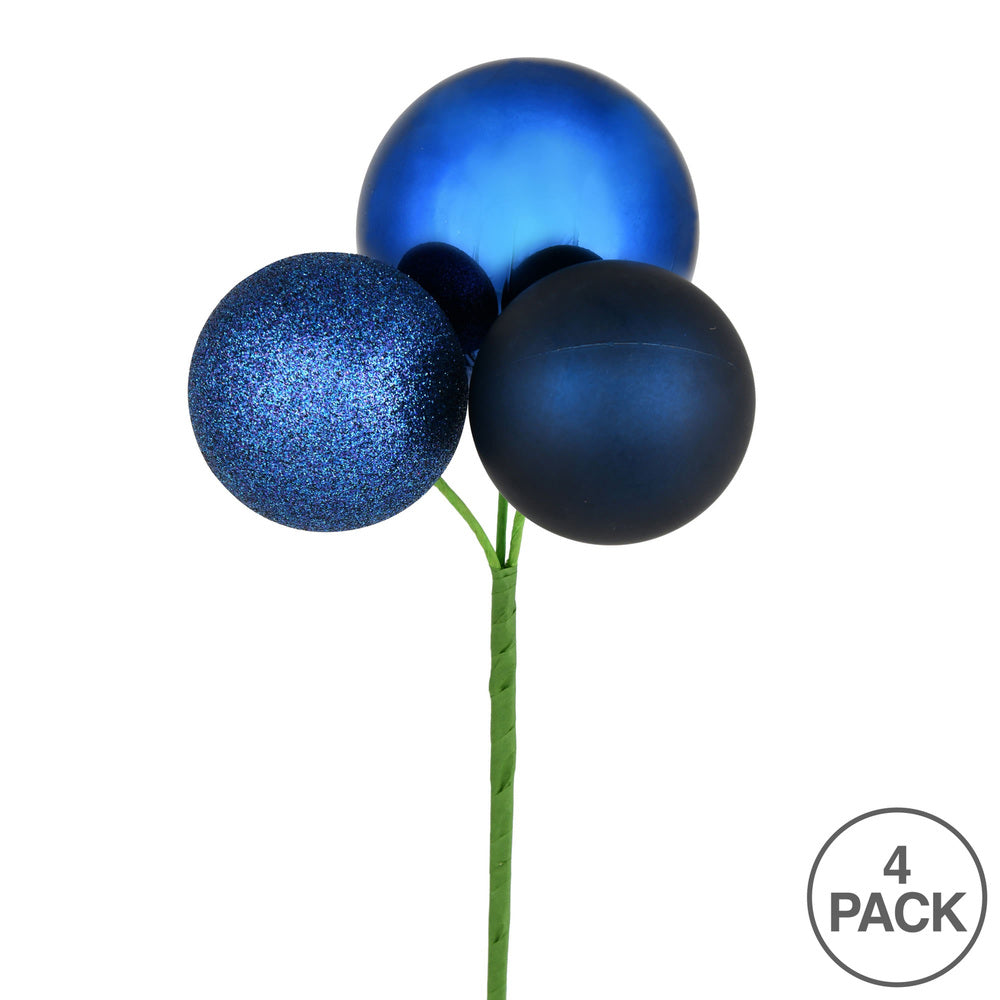 Vickerman 18" Midnight Blue Ball Ornament Christmas Pick 4 per set