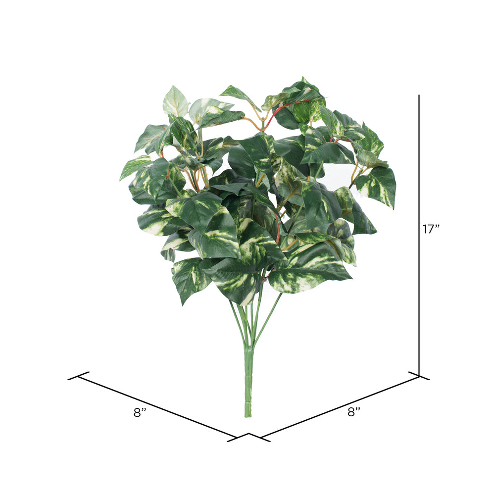Vickerman 17" Artificial Green And Cream Pothos Leaf Bush.