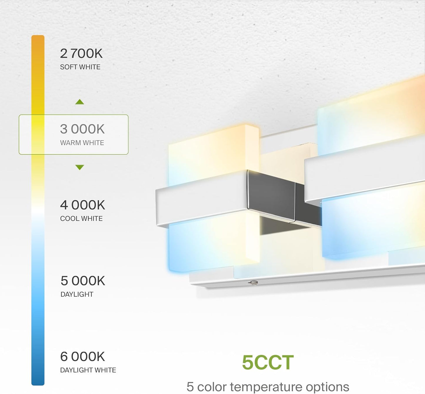 ASD Lighting LED Vanity 5-light 28W 120V CCT Selectable 2700/3000/4000/5000/6000K Dimmable Chrome ETL
