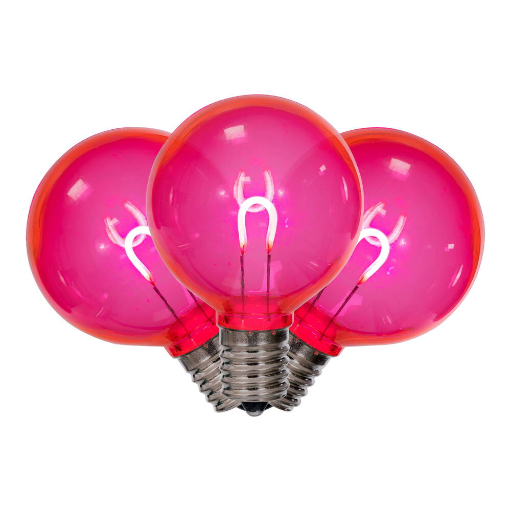 Vickerman G50 Transparent U-Shaped Filament Pink Bulb, E17 Base, .6 Watts, 25 Pcs Assorted/Bag. Colors included are Blue, Red, Green, Purple and Amber.